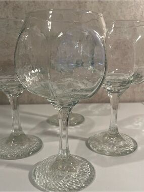 Vintage Libbey Chivalry Wine Goblet Clear Textured Hexagon Glass 7” Set of 4